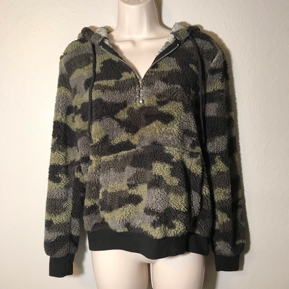 No Boundaries army printed sherpa half zip hoodie - Picture 2 of 6
